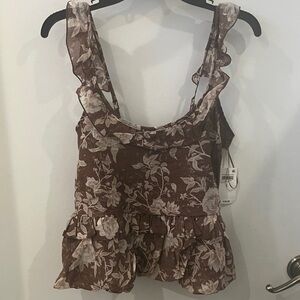 Chic Floral Ruffle Blouse in Brown
